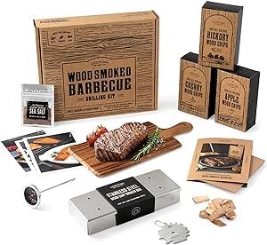 Wood Smoked BBQ Grill Set | Cooking Gifts & Grilling Gifts for Men | Gifts for Dad, Brother, Boyfriend, & Husband | Unique Barbeque Grill Accessories, 8-Piece Mens Gift Set, Outdoor Gifts