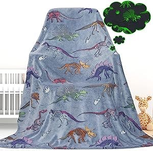 Colorful Dinosaur Blanket Glow in The Dark Blanket for Kids Soft Throw Blanket Fluffy Warm Glowing Dino Blankets for Bed Sofa Couch Fleece Blanket Unique Christmas Birthday Gift for Boys Girls Teen