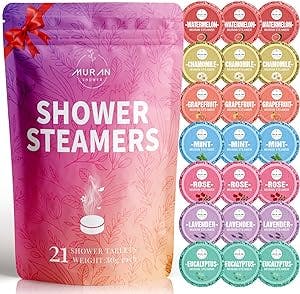 Shower Steamers Aromatherapy 21-Pack Shower Bombs Mothers Day Gifts for Mom, Organic with Eucalyptus Rose Lavender Mint Wrapefruit Chamomile Watermelon Essential Oil, Birthday Gifts for Women or Men