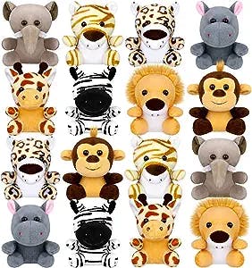 ELCOHO 16 Pieces Mini Stuffed Jungle Animal Set Small Stuffed Forest Animal 4.8 Inch Animal Keychain Plush Toys for Animal Themed Parties Kids Birthday(Sitting)