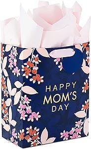 Hallmark 9" Medium Mother's Day Gift Bag with Tissue Paper (Navy Blue with Pink and Orange Flowers) (0005WDB2146)