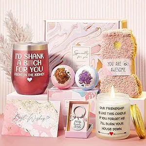 Best Friend Birthday Gifts for Women, Mothers Day Gifts for Friends Female, Funny Friendship Gifts for Women Sister Gifts from Sister, Happy Birthday Gifts baskets for BFF Bestie Her with Wine Tumbler