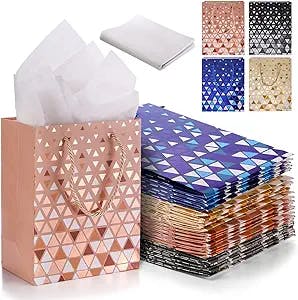 Lawei 28 Pack Gift Bags with Tissue Paper, Premium Medium Size Gift Bag with Handles, Colorful Paper Bags for Parties, Wedding, Birthday, Baby Shower, Christmas, Valentines Day, 7" X 4" X 9", 4 Color