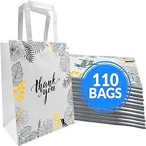 Reli. Paper Bags | 110 Pcs Bulk | 8"x4.5"x10.25" | Paper Thank You Bags | White Paper Bags with Handles, Printed | Small Thank You Gift Bags for Guests | Gifts, Wedding, Merchandise, Business