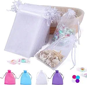 Angooni 100PCS 4x6 Inch Organza Gift Bags for Jewelry Party Wedding Favor, Premium Sheer Gift Drawstring Pouch Candy Bags(White)