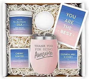 Thank You Gifts For Women - Best Relaxing Spa Gift Box for Teacher Nurse Employee Boss Coworker Secretary Volunteer Friend - Bath Set w/ Blush Tumbler - Gifts Basket Care Package Encouragement for Her