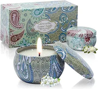 AGOL Candles Gifts for Women, 2 Pack 2.5 oz Fresh Gardenia and Jasmine Scented Candles Set for Relaxing Aromatherapy, Up to 24 Hours Burning Time, Natural Soy Candles Gifts for Birthday, Mothers Day