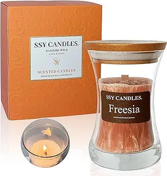 Scented Jar Candles Freesia Wood Wick Candles Aromatherapy Candle Natural Soy Candles Gifts for Women,Birthday, Valentine, Anniversary