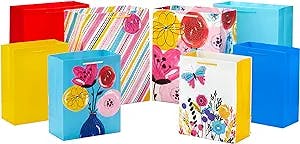 Hallmark Assorted All-Occasion Gift Bags (8 Bags: 4 Medium 9", 4 Large 13") Flowers, Butterfly, Stripes, Solids for Birthdays, Bridal Showers, Mother's Day