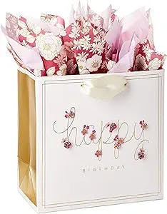 Hallmark Signature Medium Birthday Gift Bag with Tissue Paper (Pink Flowers)