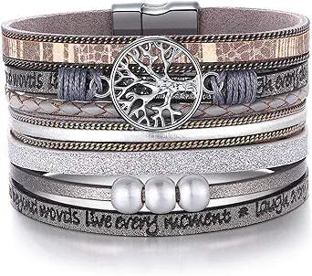 Inspirational Tree of Life Leather Bracelets for Women,Birthday Easter Basket Stuffers Jewelry Gifts for Teens Girls
