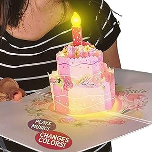 100 GREETINGS Birthday LIGHTS & MUSIC Pink Cake Card – Plays Hit Song JUST THE WAY YOU ARE – Pop Up Birthday Card for Wife, Girlfriend, Mom - Pop Up Birthday Cards for Women – Musical Birthday Cards