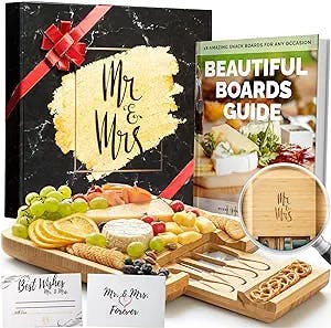 DELUXY Mr and Mrs Cheese Board - Perfect Christmas Gifts For Couples, Wedding Gifts For Couples Unique 2022, Bridal Shower Gifts For Bride, Anniversary, His and Hers, Couples Gifts For Husband & Wife