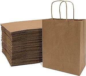 Brown Paper Bags with Handles - 8x4x10 Inch 50 Pack Small Kraft Shopping Bags, Craft Gift Totes in Bulk for Boutiques, Small Business, Retail Stores, Birthdays, Party Favors, Jewelry, Merchandise