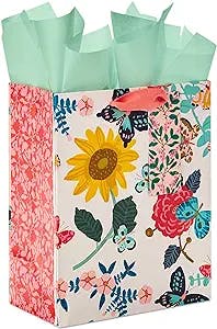Hallmark 9" Medium Gift Bag with Tissue Paper (Bright Flowers) for Birthdays, Bridal Showers, Weddings, Baby Showers, Mother's Day, Pink (0005WDB1164)