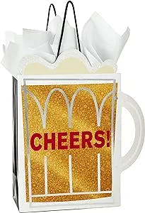 Hallmark 9" Medium Gift Bag with Tissue Paper ("Cheers!" Beer Mug) for Father's Day, Birthdays, Graduations, Promotions, New Jobs or Any Occasion