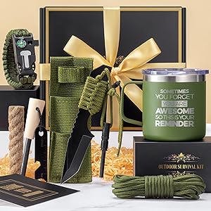 Fimibuke Fathers Day Dad Gifts from Daughter Son - Men Gift Box Birthday Gift for Grandpa Uncle Coworker - Funny Boyfriend Husband Him Gift - Camping Fishing Adventures Outdoorsman Gift(A2.Army Green)