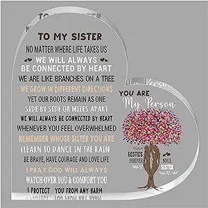 Unique gifts for sisters, Inspiring Keepsake Paperweight - Clear Acrylic Heart Plaque for Birthday, Wedding, Christmas