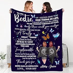 Personalized Best Friend Blanket with Hairstyle Names Drink I Custom Butterfly Best Friend Birthday Gifts for Women I Friendship Gifts for Bestie, BFF I Soul Sister Gifts I Gift for Friends Female