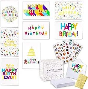 Level Up Your Birthday Card Game with 120 Gold Foil Happy Birthday Cards!