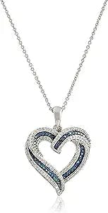 Sterling Silver Heart Pendant Necklace with Blue and White Diamonds: A Gift