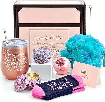 Birthday Gifts for Women Christmas Gifts for Friends Gifts for Her Girlfriend Sister Mom Unique Gifts Box Insulated Tumbler Scented Candle Rosegold