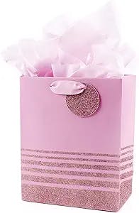 Hallmark 9" Medium Gift Bag with Tissue Paper (Pink Glitter Stripes) for Birthdays, Baby Showers, Mothers Day, Easter, Bridal Showers or Any Occasion