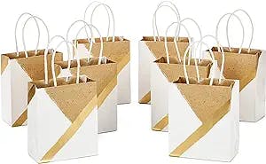 Hallmark 6" Small Paper Gift Bags (8 Bags: White, Gold and Kraft) for Christmas, Hanukkah, Birthdays, Weddings, Graduations, Baby Showers, Bridal Showers
