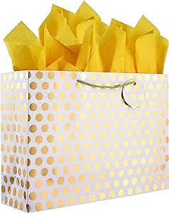 4 Pack 16.5" Extra Large Gift Bags with Tissue Paper for Mother's Day, Birthday Presents (gold polka dot)