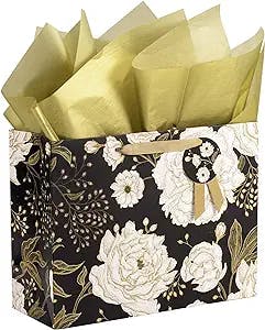 Get Your Gift Game On with Loveinside Black and Gold Foil Floral Gift Bag!