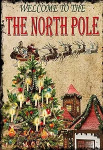 EYSL Vintage Style Welcome to The North Pole Christmas Sign Secret Santa Gift Idea Metal Sign Plaque 8x12 Inches