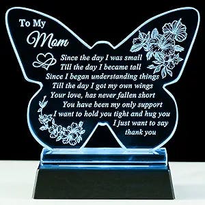Ornalrist Mother's Day Gifts for Mom from Daughter Son, Mom Birthday Gifts, Unique Butterfly-shaped Crystal Keepsake Mom Gifts with Colorful Base for Mother's Day, Best Mother Presents Ideas on Christmas