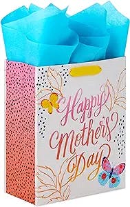 Hallmark 9" Medium Mother's Day Gift Bag with Tissue Paper (Pastel Butterflies, Watercolor, Happy Mother's Day) for Mom, Grandma, Sister, Nana, Gigi
