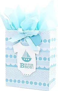 Hallmark Large Baby Shower Gift Bag with Tissue Paper (B is for Boy)