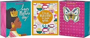 Hallmark Mahogany Mother's Day 11" Large Gift Bag Bundle (3 Bags: Butterfly, Happy Mother's Day, Blessed to Know You) Purple, Teal, Gold