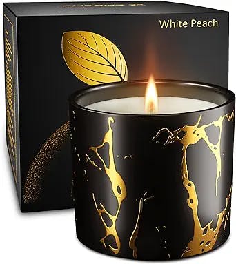 Scented Candles, Premium Peach Amber Candles for Home Scented, 7oz Large Fall Aromatherapy Candle, Soy Candles Gifts for Her Stress Relief, Christmas Birthday Gifts for Women with Black Gold Gift Box