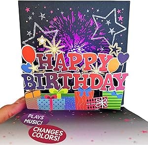 100 Greetings LIGHTS & MUSIC 'Fireworks' Birthday Pop Up Card - Plays Hit Song 'Happy' - Happy Birthday Card for Wife or Husband, Him or Her, Women & Men – Pop Up Birthday Greeting Cards - 1 Card Only