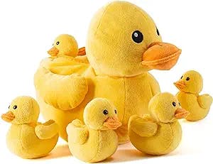 PREXTEX Plush Duck Stuffed Animal with 5 Little Duckling Plushies - Big Duck Zippers 5 Small Ducks - Plush Toys for Kids 3-5 - Great Gift for Duck Lovers - Ideal for Easter, Kids, Toddlers & Families