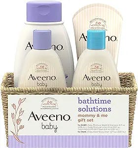Aveeno Baby Mommy & Me Daily Bathtime Gift Set including Baby Wash & Shampoo, Calming Baby Bath & Wash, Baby Moisturizing Lotion & Stress Relief Body Wash for Mom, 4 items