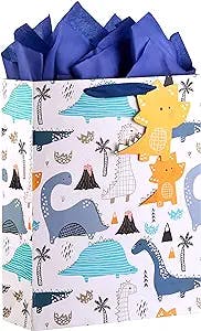 16.5" Extra Large Gift Bag with Tissue Paper for Boys (Dinosaurs)