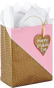 Hallmark Medium Mother's Day Gift Bag with Tissue Paper (Pink and Gold Polka Dots)