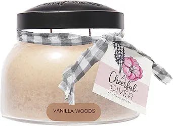 A Cheerful Giver - Vanilla Woods - 22oz Mama Scented Candle Jar with Lid - Keepers of The Light - 125 Hours, Gift Candle, Grey