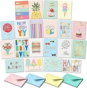 Sweetzer & Orange Birthday Happy Birthday Cards with Envelopes and Birthday Card Assortment Box. Variety Set of 20 Assorted Birthday Cards with Envelopes, Bulk Greeting Cards Assortment II