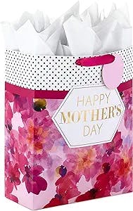 Hallmark 15" Extra Large Mother's Day Gift Bag with Tissue Paper (Bright Pink with Black Dots and Gold Foil) (0005WDB2149)