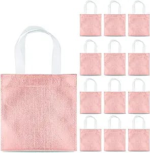 Whaline 24 Pieces 8''x8'' Non-Woven Small Party Bags, Gift Bags, Reusable Candy Goodie Bags, DIY Craft Bags, Glossy Tote Bags for Birthday, Holiday, Event (Rose Gold)