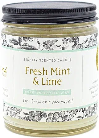 Fontana Candle Company - Fresh Mint and Lime 9oz Candle | Made from Beeswax and Coconut Oil | Essential Oil | Wood Wick | Beautiful Glass Jar Display | Long Lasting | Clean Burn and Non Toxic