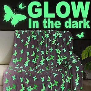 Jekeno Glow in The Dark Blanket Butterfly Gifts for Girls - Funny Luminous Christmas Birthday Gift for 1-10 Year Old Girl Kids, Butterflies Toy Idea for Child Teen, Women Soft Plush Pink Throw 50"x60"