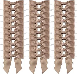 7Rainbows 30pcs Boutique 2.5" Vanilla Satin Ribbon Twist Tie Bows for Tying Up Packages Gift Wrapping