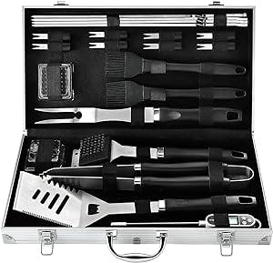22PCS Grill Tool Set with Aluminum Case for Outdoor Camping Barbecue, Perfect Grill Kit Gift for Men Women on Birthday Father’s Day, Grill Utensils Set, Specially Designed BBQ Set for Pro