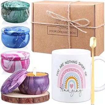 Birthday Gifts for Women, Gift Set for Best Friend Her Mom Sister Wife, Mothers Day Gifts for from Daughter, Teachers Day Personalized Thank You Gifts, Scented Candles Gifts 4 Pack & Coffee Mug